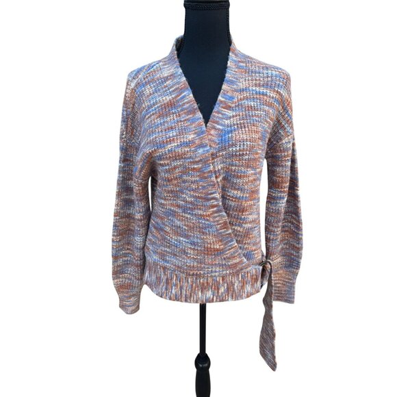 Nine West Purple Knitted Wrap Cardigan Sweater Brass Ring  S Multicolor Yarn - Picture 9 of 13